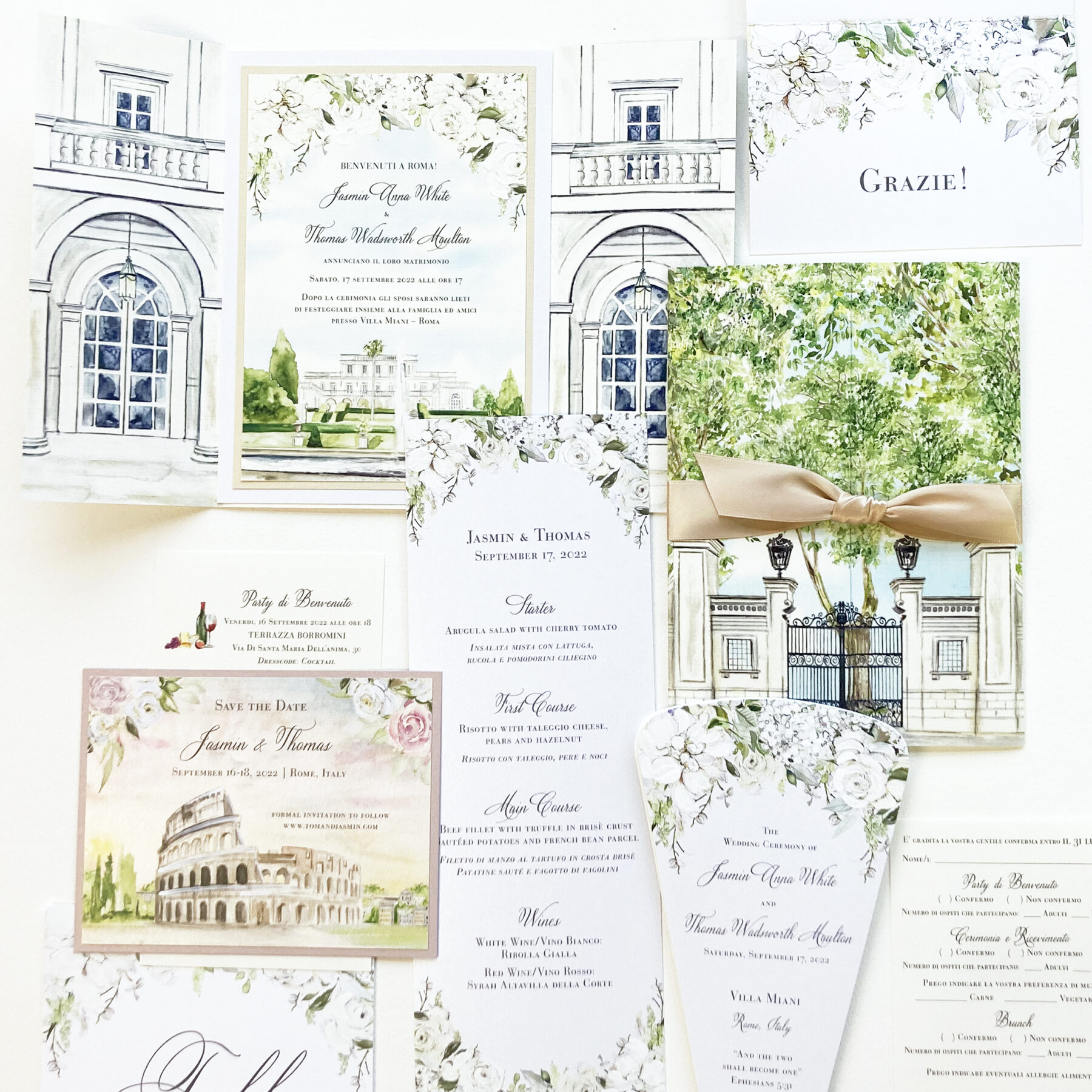 Hand Painted Rome Wedding Stationery 