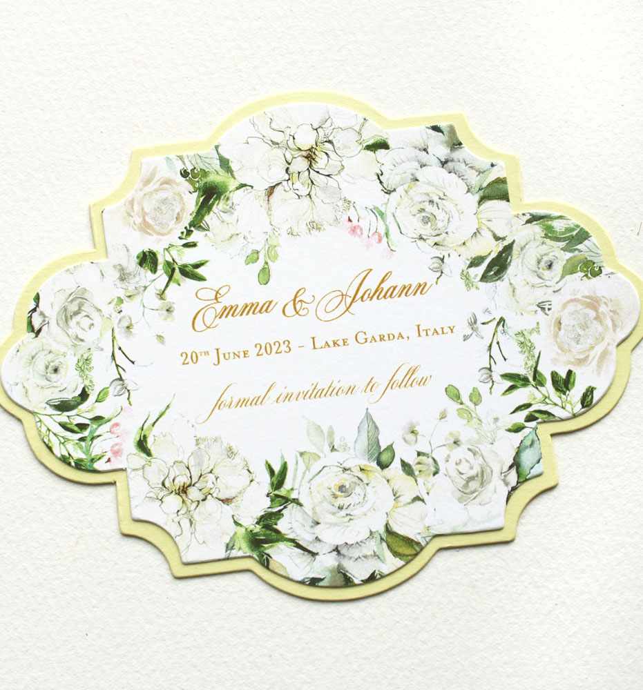 Lake Garda Wedding Save the Date with watercolor florals 