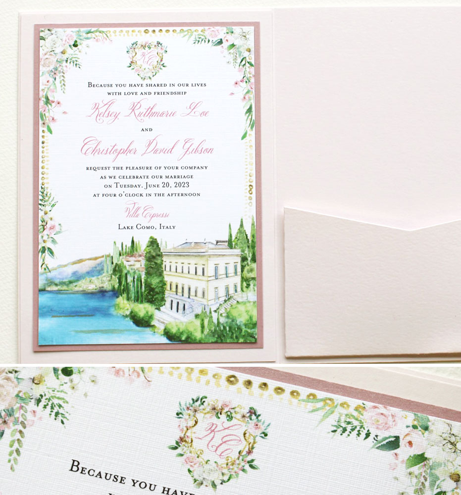 Lake Como Villa Cipressi Wedding Invitations