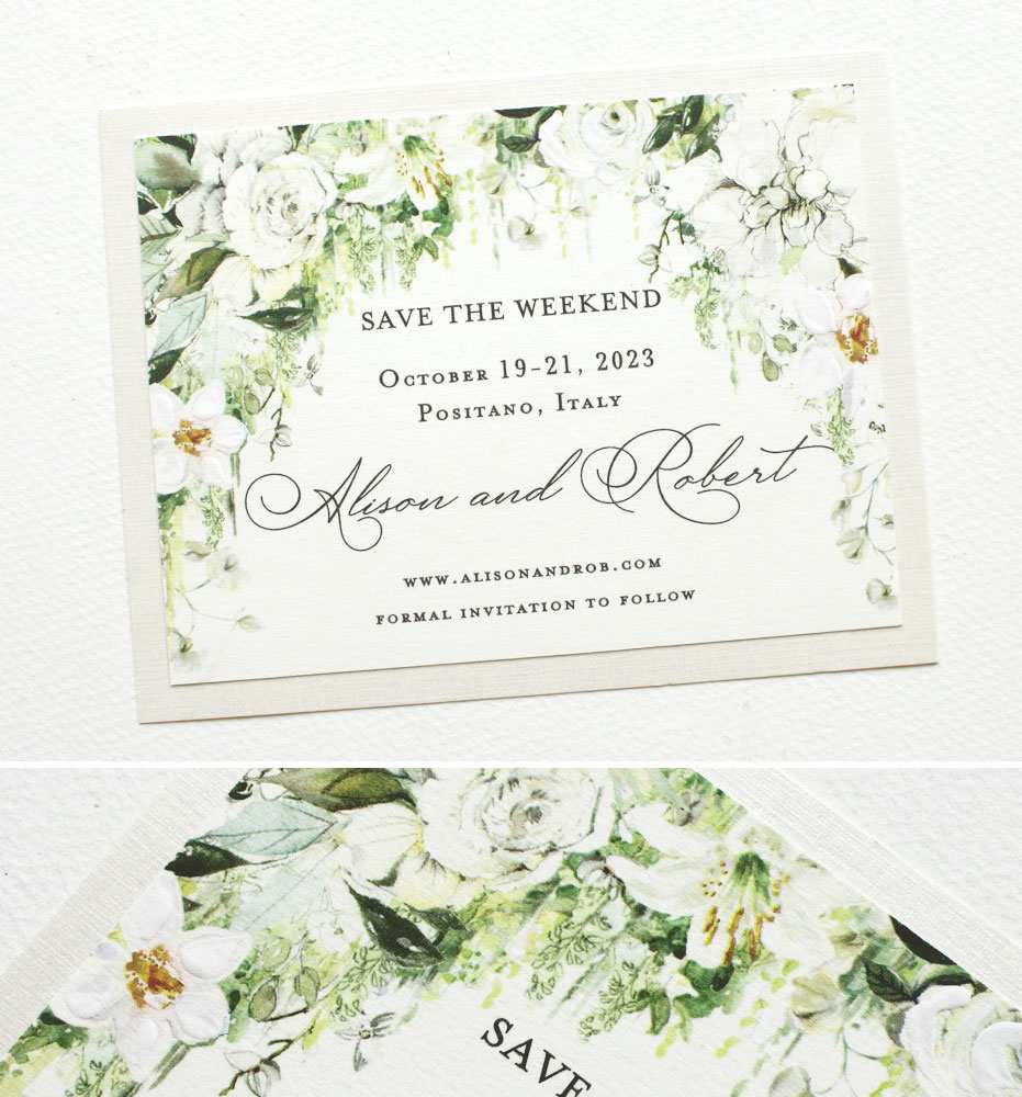 Green and White Floral Wedding Stationery 