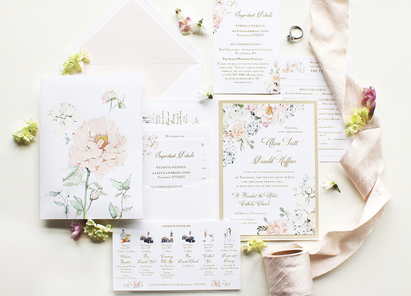 Peony Bouquet Wedding Invitations - Momental Designs