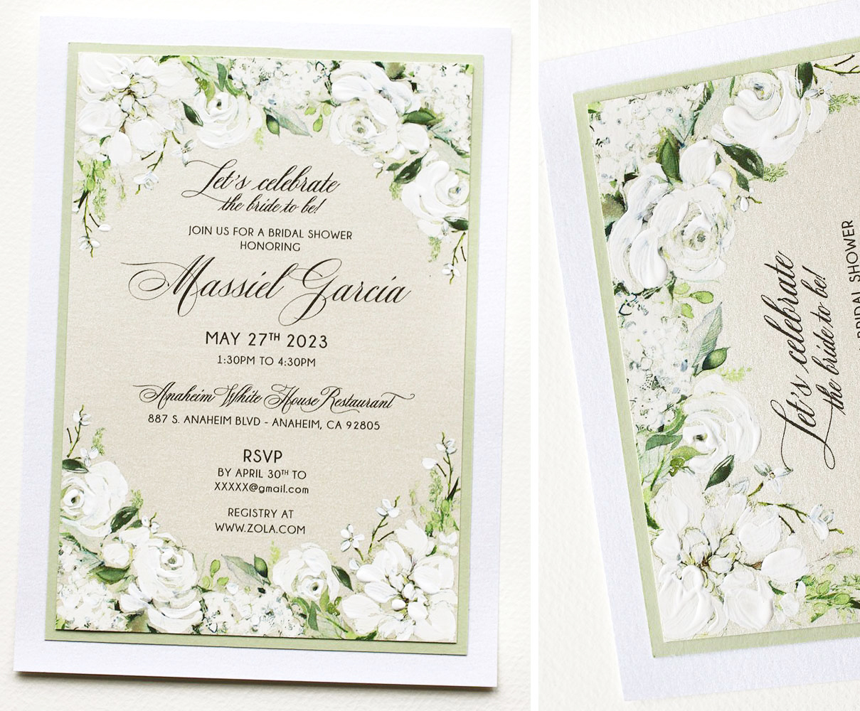 White Floral Bridal Shower Invitations