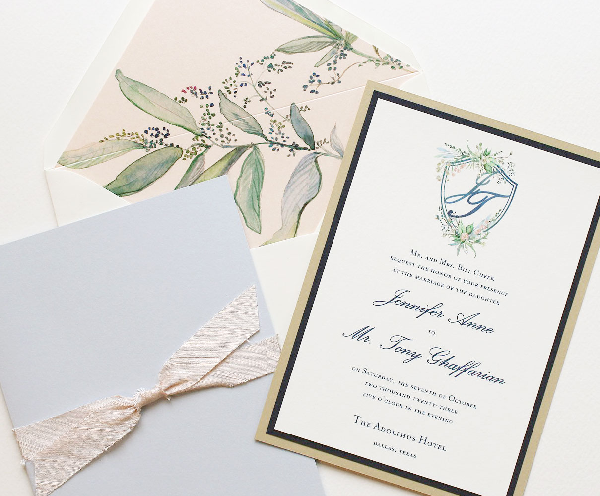 Watercolor Crest Wedding Invites
