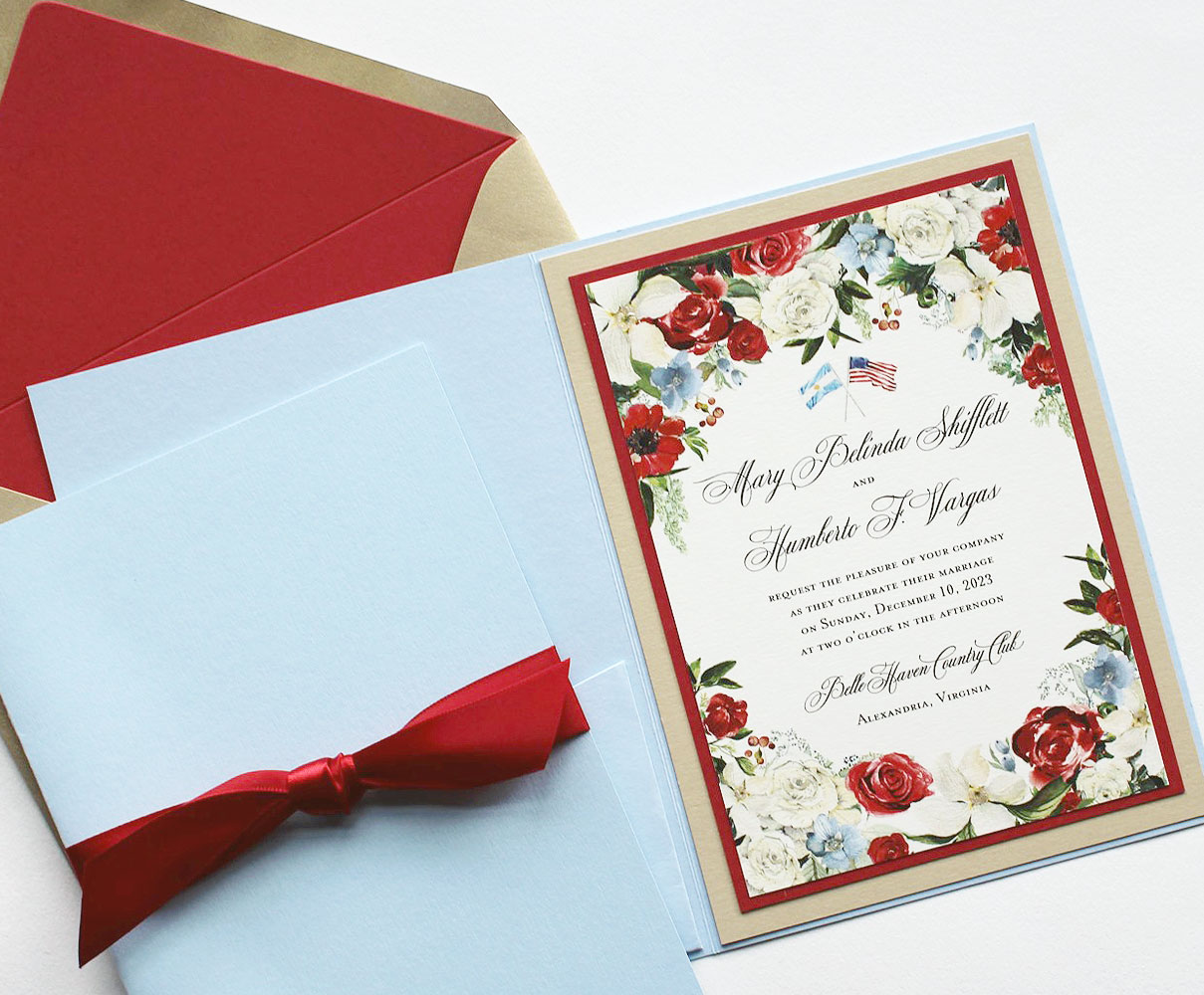 Red and White Floral Wedding Invitations