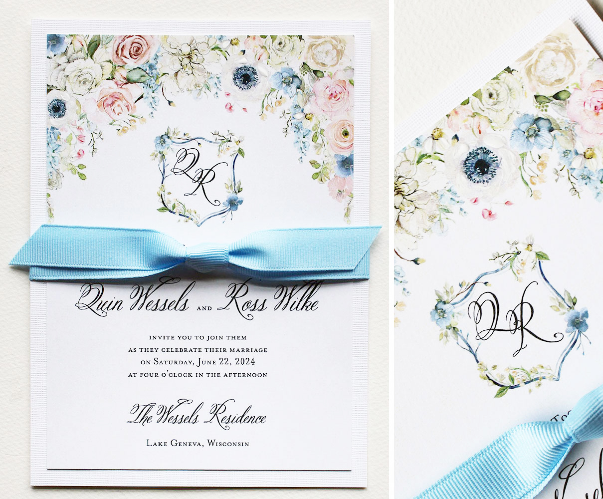 Watercolor Floral Monogram Wedding Invitations