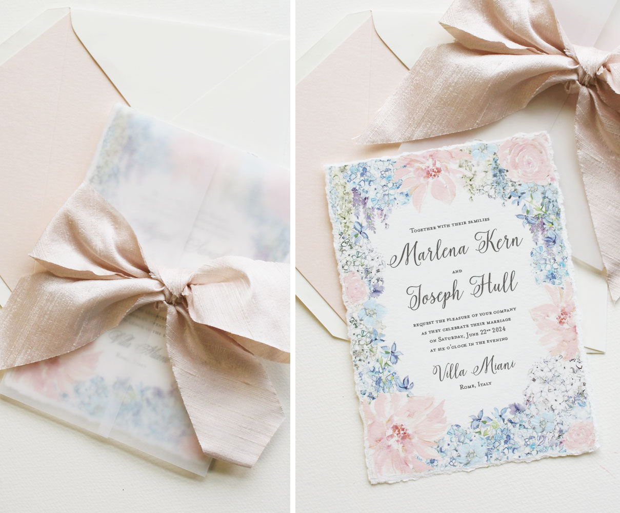 Hand Painted Floral Frame Wedding Invitations