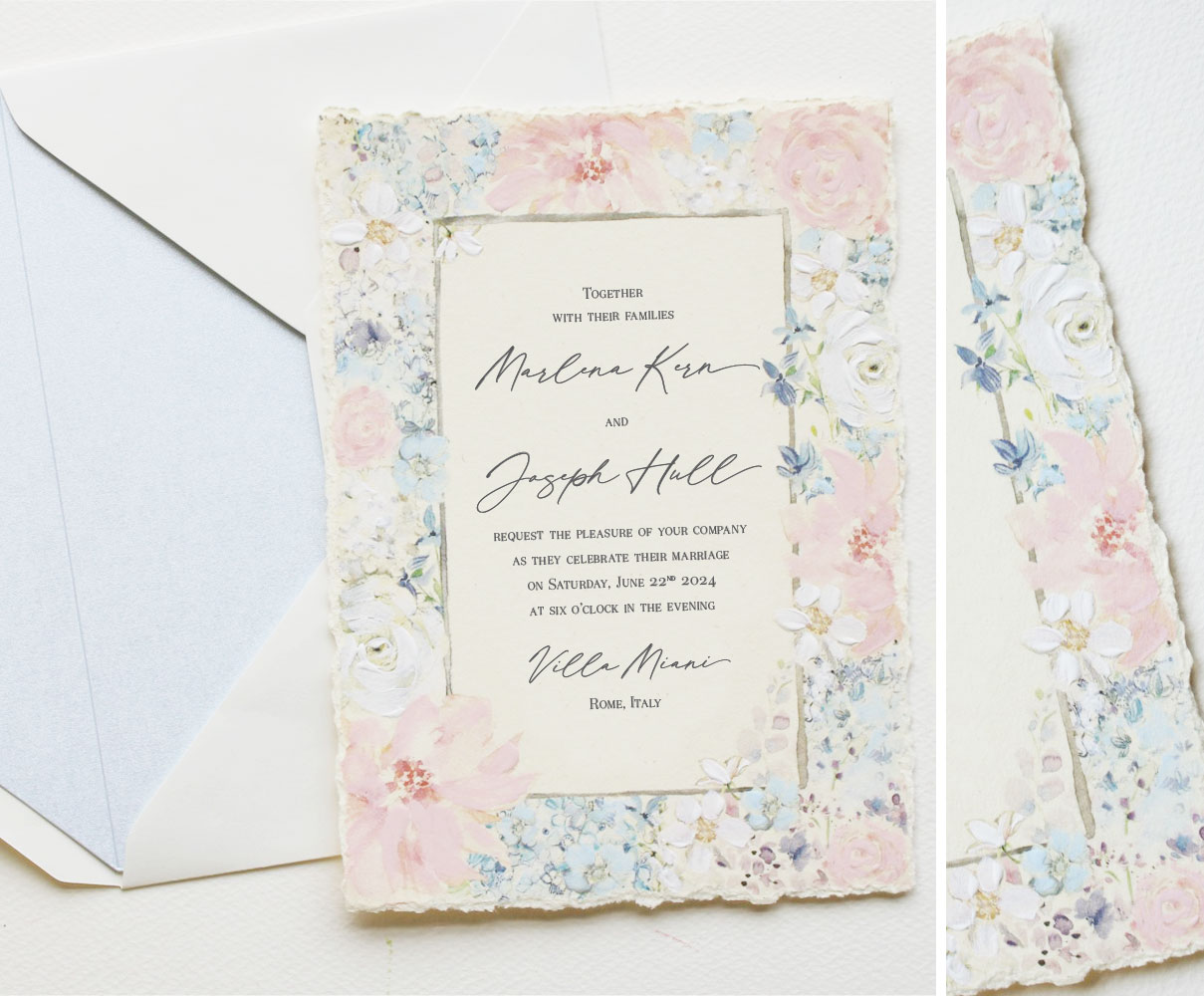 Hand Painted Floral Frame Wedding Invitations