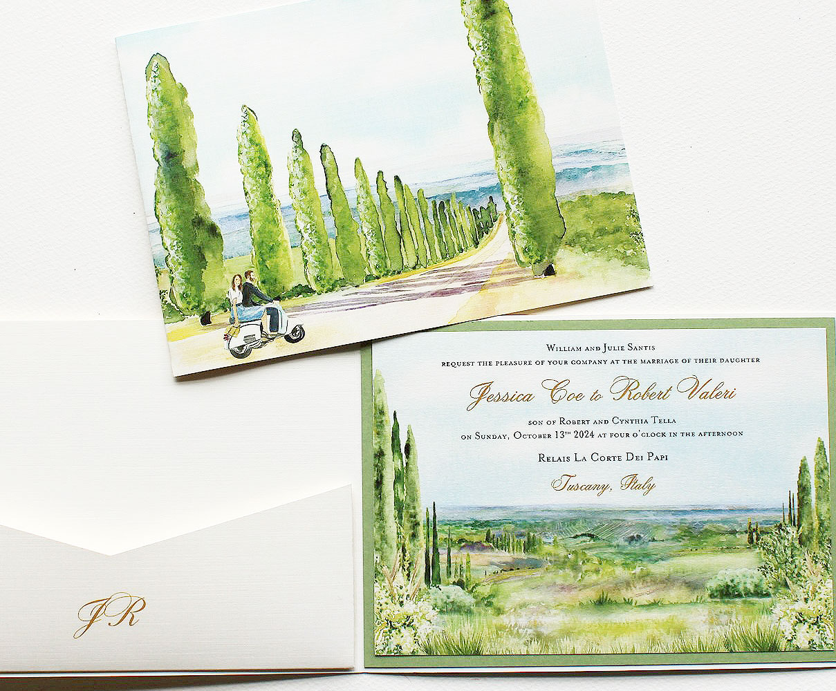 Custom Tuscany Landscape Wedding Stationery