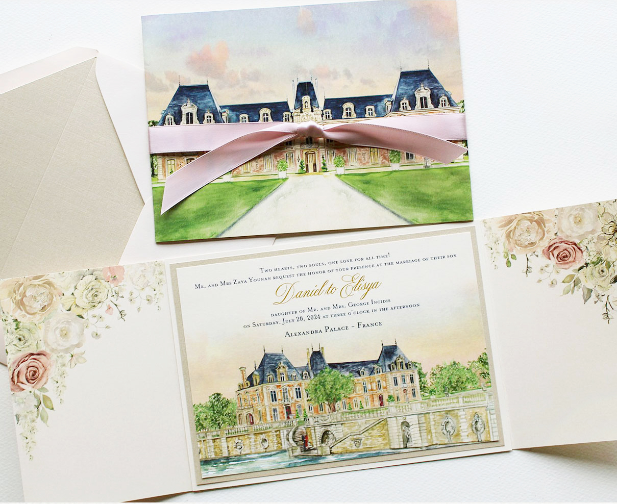 French Chateau Destination Wedding Invitation