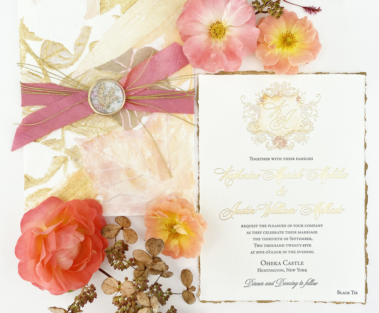Gold Autumn Leaves Luxe Wedding Invitation