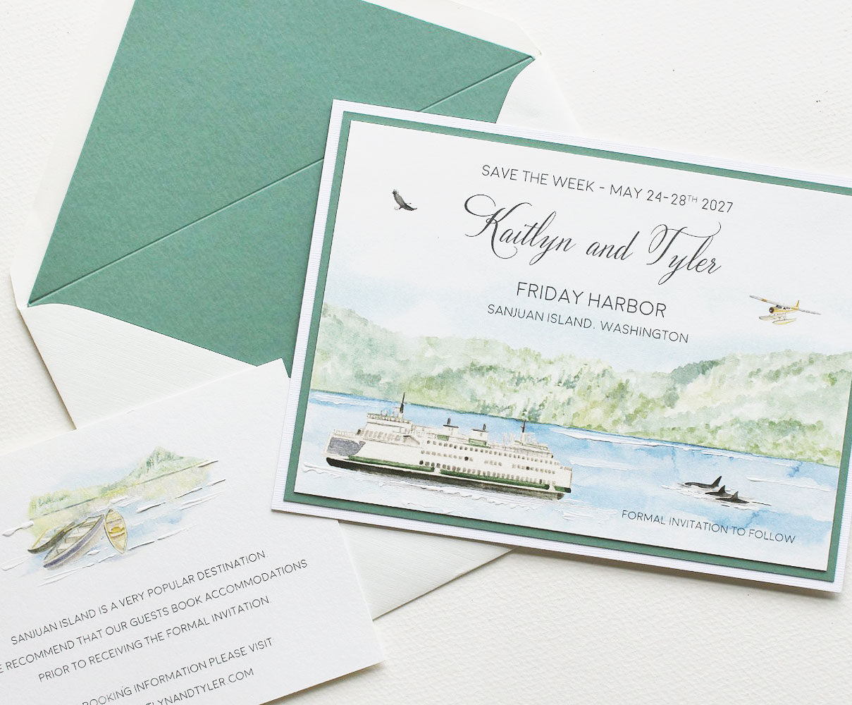 Friday Harbor Watercolor Wedding Stationery