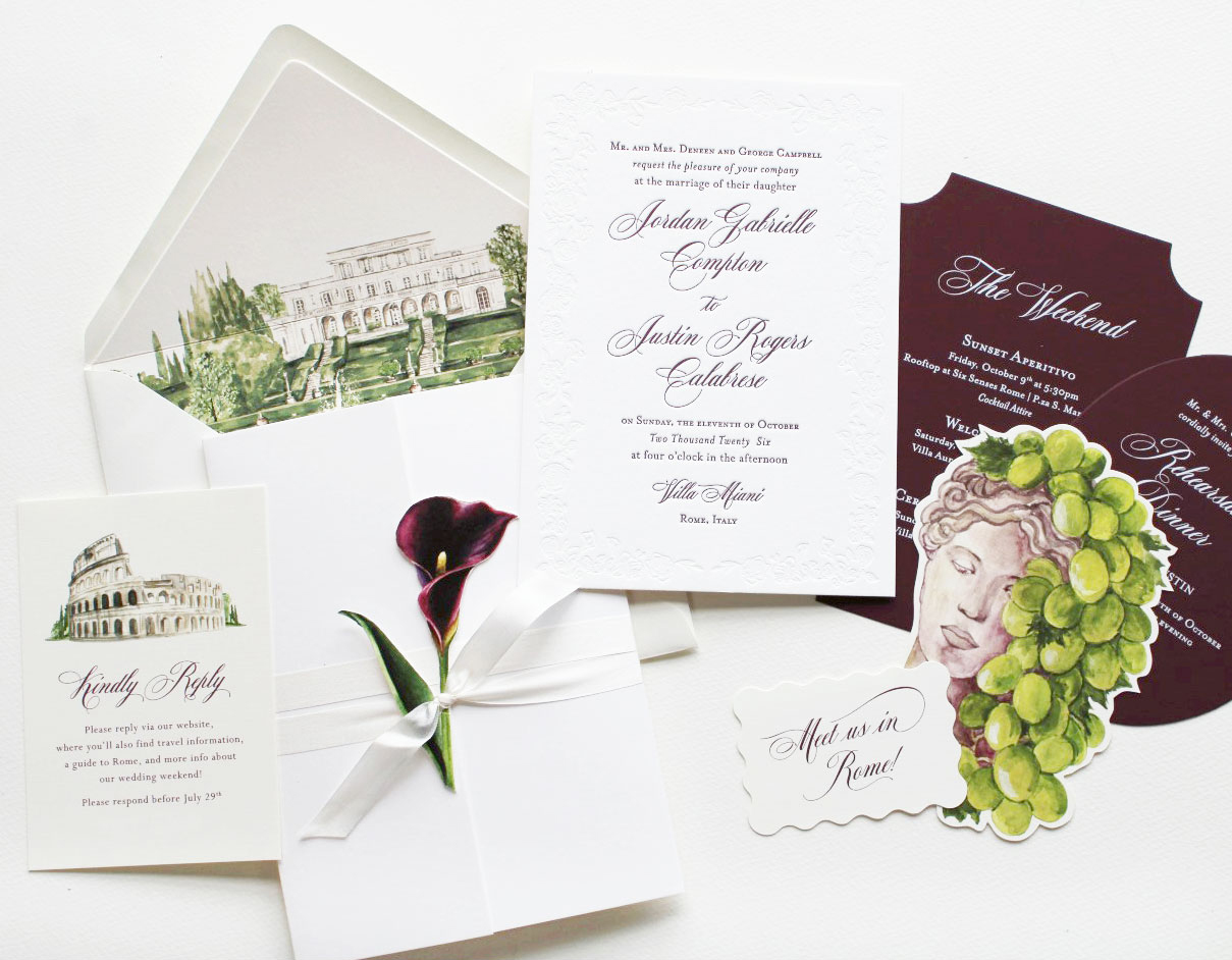 Luxury Cream and Merlot Rome Wedding Invitation
