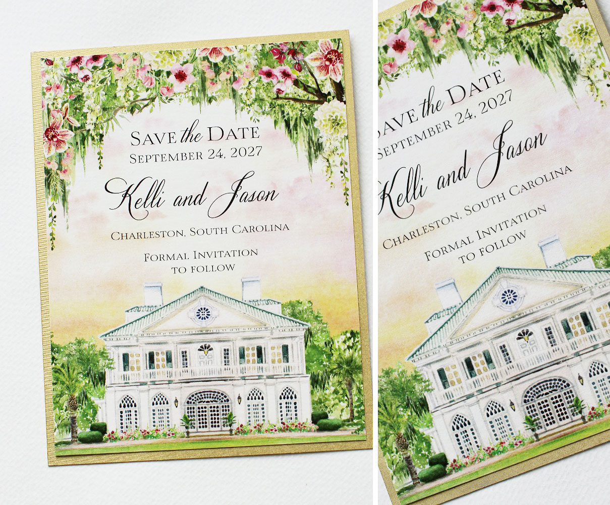 Lowndes Grove Charleston Watercolor Wedding Stationery