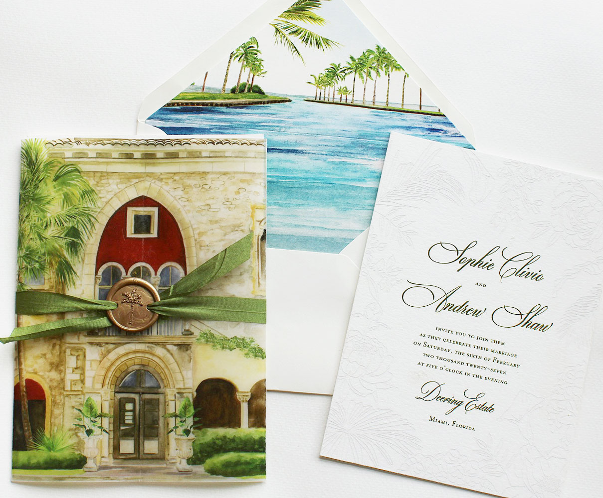 Blind Letterpress Deering Estate Wedding Invitations